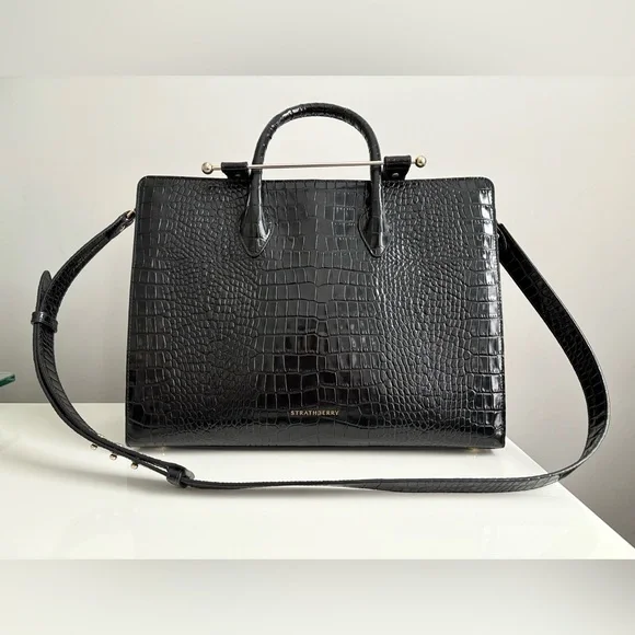$995 Strathberry Croc Croco Embossed Leather Crossbody Tote Bag Purse Large GUC - Picture 1 of 16